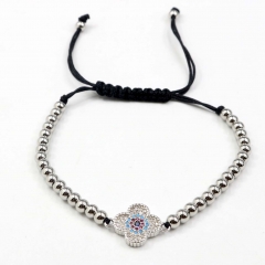 Stainless steel beads adjustable copper inlaid zircon  bracelet wholesale