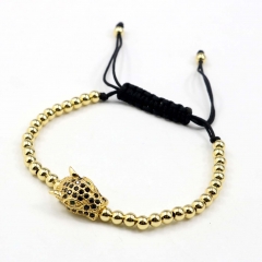Stainless steel beads adjustable copper inlaid zircon  bracelet wholesale