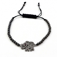 Stainless steel beads adjustable copper inlaid zircon  bracelet wholesale