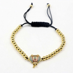 Stainless steel beads adjustable copper inlaid zircon  bracelet wholesale