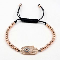 Stainless steel beads adjustable copper inlaid zircon  bracelet wholesale