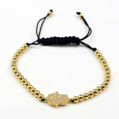 Stainless steel beads adjustable copper inlaid zircon  bracelet wholesale