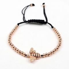 Stainless steel beads adjustable copper inlaid zircon  bracelet wholesale