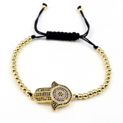 Stainless steel beads adjustable copper inlaid zircon  bracelet wholesale