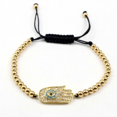 Stainless steel beads adjustable copper inlaid zircon  bracelet wholesale