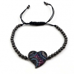 Stainless steel beads adjustable copper inlaid zircon  bracelet wholesale