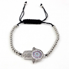 Stainless steel beads adjustable copper inlaid zircon  bracelet wholesale