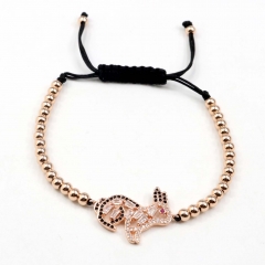 Stainless steel beads adjustable copper inlaid zircon  bracelet wholesale