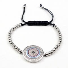 Stainless steel beads adjustable copper inlaid zircon  bracelet wholesale