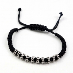 Stainless steel beads adjustable copper inlaid zircon  bracelet wholesale