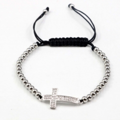 Stainless steel beads adjustable copper inlaid zircon  bracelet wholesale