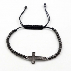 Stainless steel beads adjustable copper inlaid zircon  bracelet wholesale