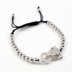 Stainless steel beads adjustable copper inlaid zircon  bracelet wholesale