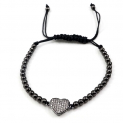 Stainless steel beads adjustable copper inlaid zircon  bracelet wholesale