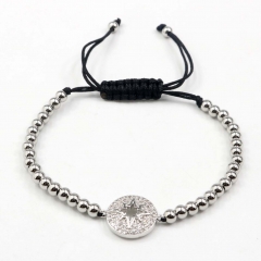 Stainless steel beads adjustable copper inlaid zircon  bracelet wholesale
