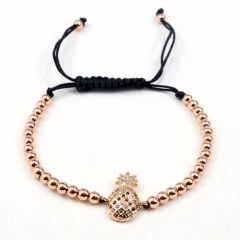 Stainless steel beads adjustable copper inlaid zircon  bracelet wholesale