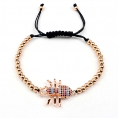 Stainless steel beads adjustable copper inlaid zircon  bracelet wholesale