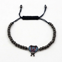 Stainless steel beads adjustable copper inlaid zircon  bracelet wholesale