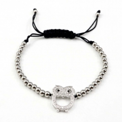 Stainless steel beads adjustable copper inlaid zircon  bracelet wholesale