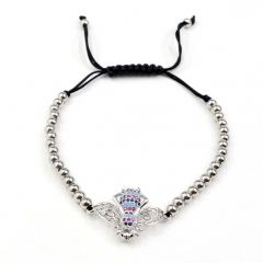 Stainless steel beads adjustable copper inlaid zircon  bracelet wholesale