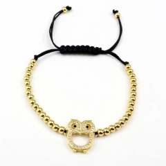 Stainless steel beads adjustable copper inlaid zircon  bracelet wholesale