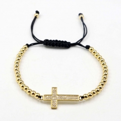 Stainless steel beads adjustable copper inlaid zircon  bracelet wholesale