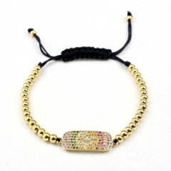 Stainless steel beads adjustable copper inlaid zircon  bracelet wholesale