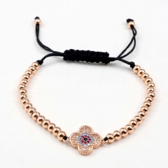 Stainless steel beads adjustable copper inlaid zircon  bracelet wholesale