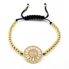 Stainless steel beads adjustable copper inlaid zircon  bracelet wholesale