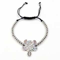 Stainless steel beads adjustable copper inlaid zircon  bracelet wholesale