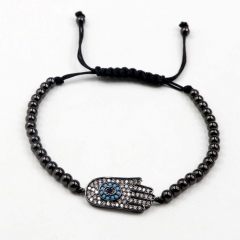 Stainless steel beads adjustable copper inlaid zircon  bracelet wholesale