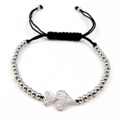 Stainless steel beads adjustable copper inlaid zircon  bracelet wholesale