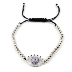 Stainless steel beads adjustable copper inlaid zircon  bracelet wholesale