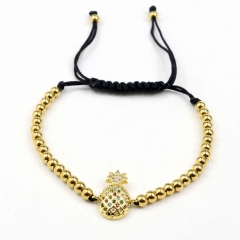 Stainless steel beads adjustable copper inlaid zircon  bracelet wholesale