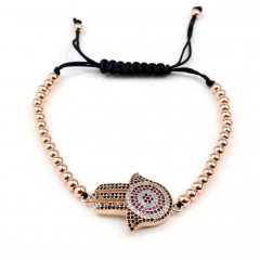 Stainless steel beads adjustable copper inlaid zircon  bracelet wholesale