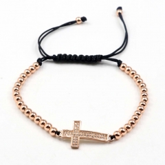 Stainless steel beads adjustable copper inlaid zircon  bracelet wholesale