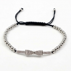 Stainless steel beads adjustable copper inlaid zircon  bracelet wholesale