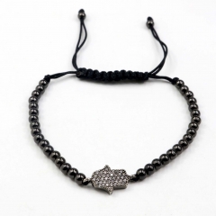 Stainless steel beads adjustable copper inlaid zircon  bracelet wholesale