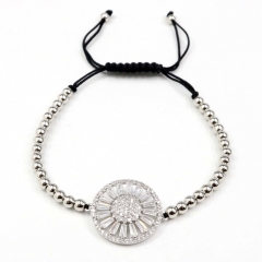 Stainless steel beads adjustable copper inlaid zircon  bracelet wholesale
