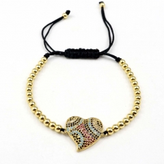 Stainless steel beads adjustable copper inlaid zircon  bracelet wholesale
