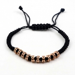 Stainless steel beads adjustable copper inlaid zircon  bracelet wholesale