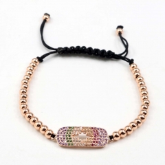 Stainless steel beads adjustable copper inlaid zircon  bracelet wholesale