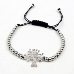 Stainless steel beads adjustable copper inlaid zircon  bracelet wholesale