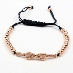 Stainless steel beads adjustable copper inlaid zircon  bracelet wholesale