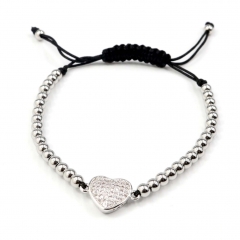 Stainless steel beads adjustable copper inlaid zircon  bracelet wholesale