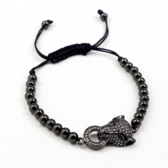 Stainless steel beads adjustable copper inlaid zircon  bracelet wholesale