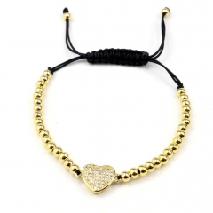 Stainless steel beads adjustable copper inlaid zircon  bracelet wholesale