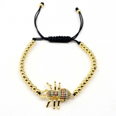 Stainless steel beads adjustable copper inlaid zircon  bracelet wholesale