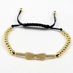 Stainless steel beads adjustable copper inlaid zircon  bracelet wholesale