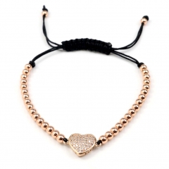 Stainless steel beads adjustable copper inlaid zircon  bracelet wholesale